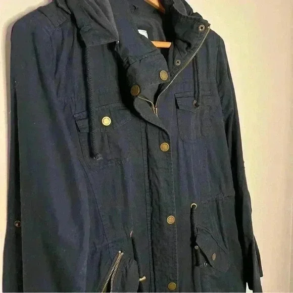 Johnny Los Angeles Navy Cotton Jacket, Zipper Detachable Hood, Drawstring Sz L - Picture 2 of 5